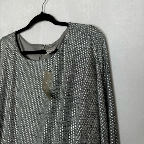 CHICO’S / metallic silver foiled dot 3/4 sleeve formal party dress / 20 l - Picture 3 of 9